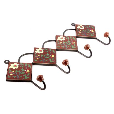 Brown And White Flower Ceramic Tiles Hooks